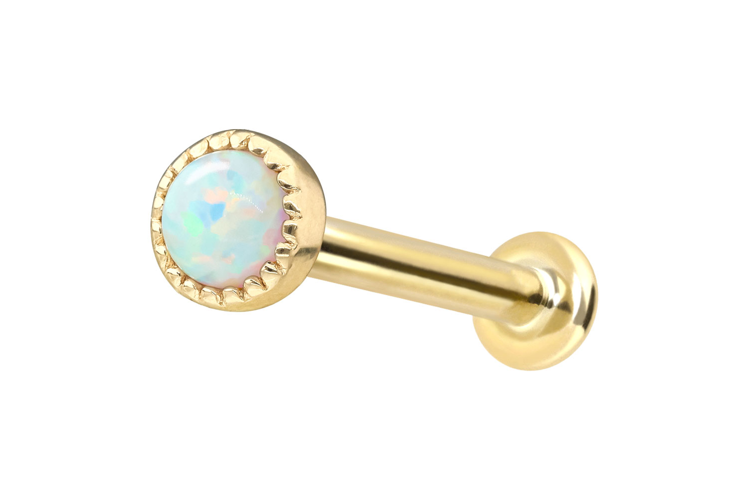 14 Karat Gold Labret Piercing mit Push Fit SYNTHETISCHER OPAL